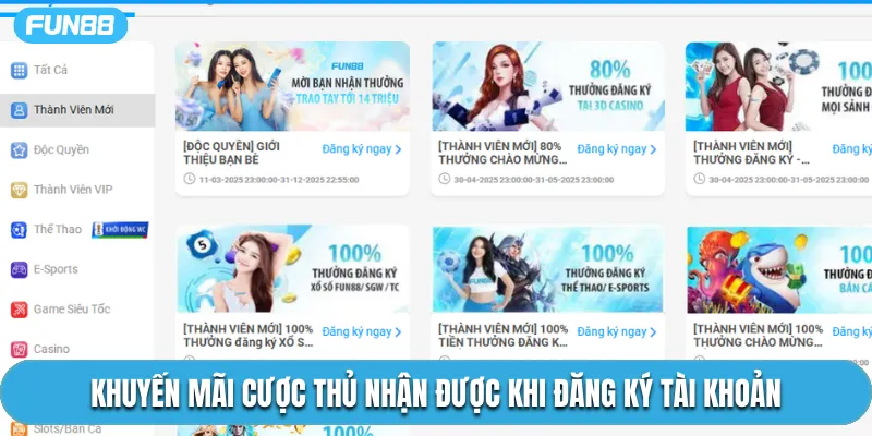 Khuyến mãi cược thủ nhận được khi đăng ký tài khoản