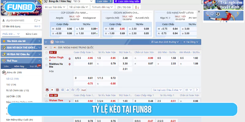 Tỷ lệ kèo tại Fun88